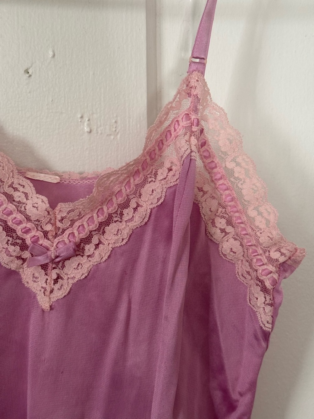 Lace Trim Satin Chemise - Pink